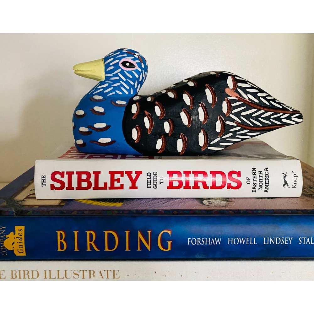 Hand Painted Carved Wooden Duck Figurine Folk Art Bird Decor Vintage Shelf Decor